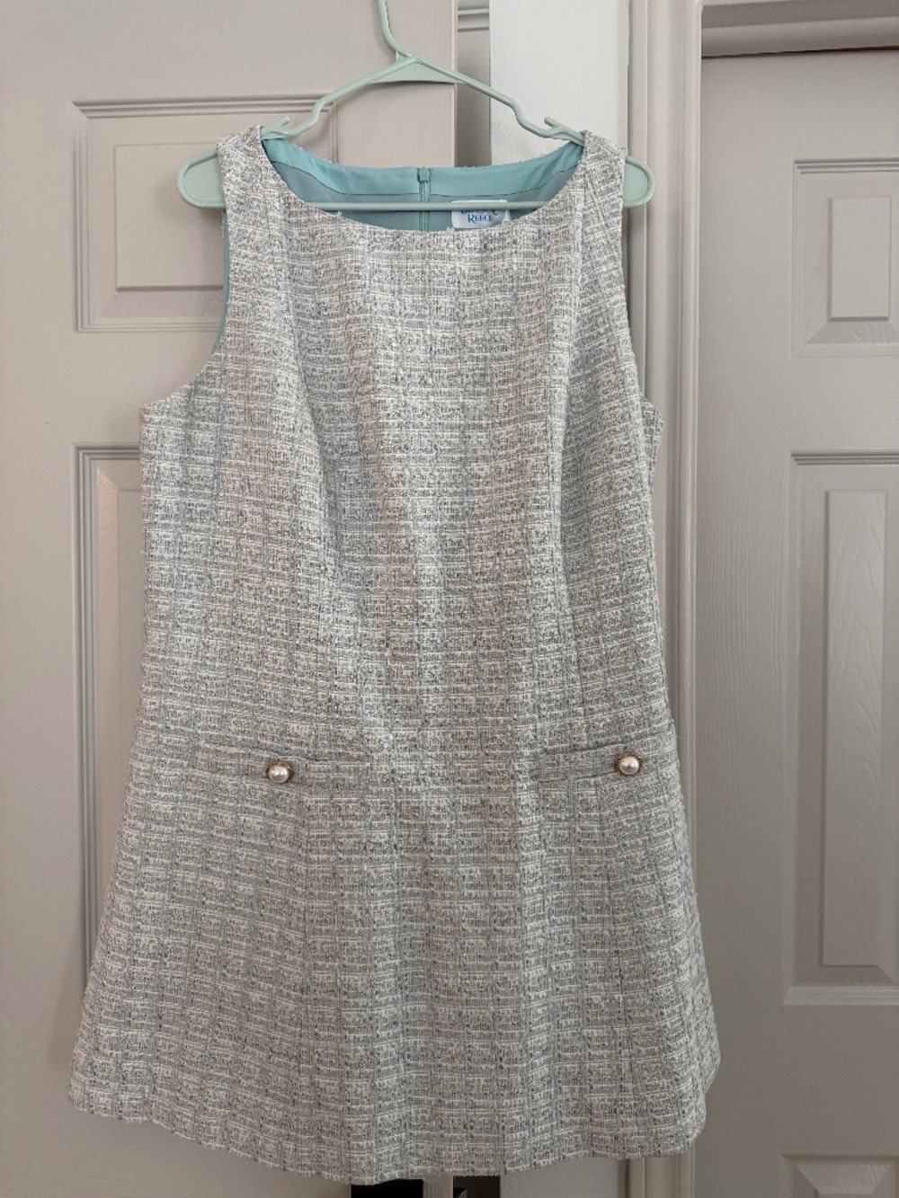 Chelsea Reece Blue Cream Tweed Mini Shift Dress 20/22